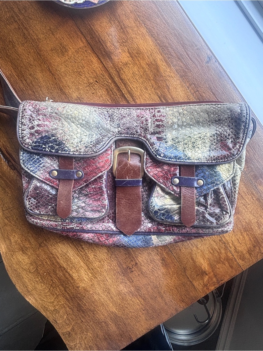 Vintage Joanne L Canada Snakeskin Print Shoulder Bag Y2K Boho Buckle Purse